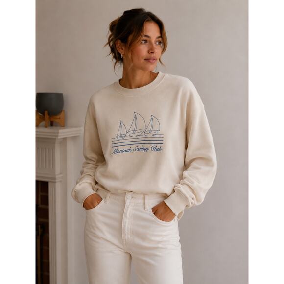 Wild Fable Sweaters - Wild Fable Montauk Sailing Club Graphic Crewneck Sweatshirt Beige Size S NWT